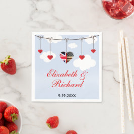 Amerikanische und britische Flaggen Hearts Wedding Serviette