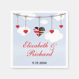 Amerikanische und britische Flaggen Hearts Wedding Serviette