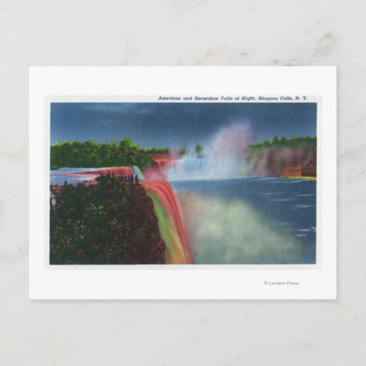 Amerikanische und Horseshoe Falls beleuchtet Postkarte (Vorderseite)