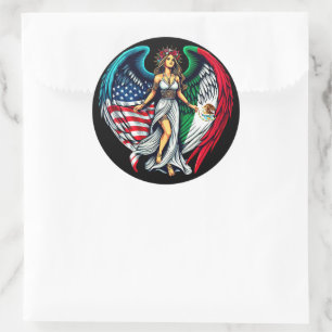 Amerikanische und mexikanische Flagge Angel woMan  Runder Aufkleber
