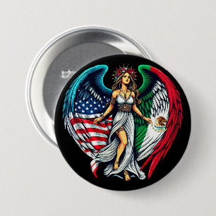 Amerikanische und mexikanische Flagge Engel Frau P Button