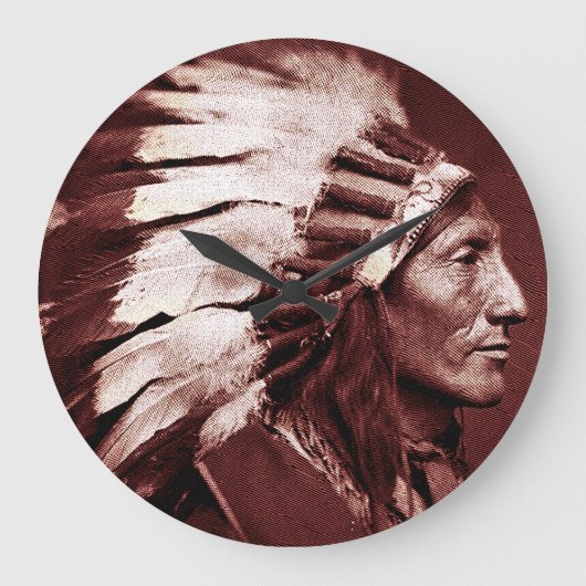 Amerikanische Ureinwohner Chef (Brown) Große Wanduhr (Vorderseite)