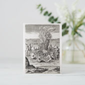 Amerikanische Ureinwohner, die um ein Feuer beten, Postkarte (Stehend Vorderseite)