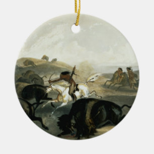 Amerikanische Ureinwohner Jagen des Bison, Platte  Keramik Ornament