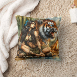 Amerikanische Ureinwohner mit Tiger am Fluss Kissen