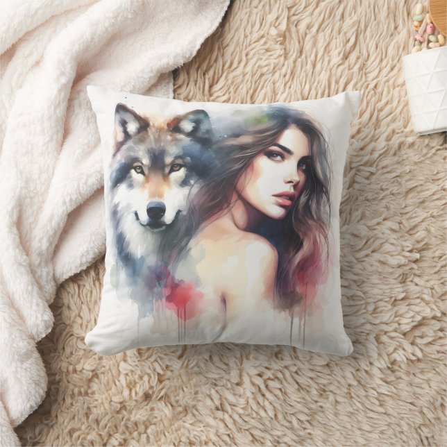 Amerikanische Ureinwohner mit Wolf Kissen (Decke)