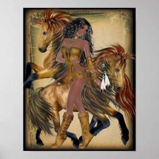 Amerikanische Ureinwohner Princess and Horses Post Poster (Vorne)