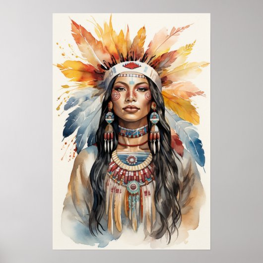 Amerikanische Ureinwohner Princess Watercolor Art Poster (Vorne)