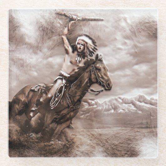 Amerikanische Ureinwohner Reiten Glasuntersetzer (Vorderseite)
