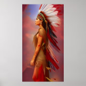 Amerikanische Ureinwohner Rot Gold Federn Blau Poster (Vorne)