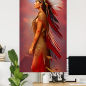 Amerikanische Ureinwohner Rot Gold Federn Blau Poster (Heimbüro)