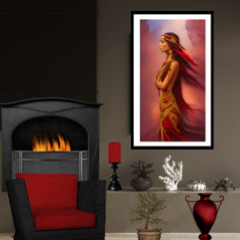 Amerikanische Ureinwohner Rot Goldkleid Federn Poster