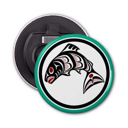 Amerikanische Ureinwohner Rot Haida Art Salmon Flaschenöffner (Vorderseite)