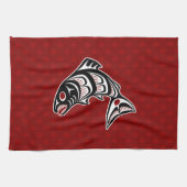 Amerikanische Ureinwohner Rot Haida Art Salmon Geschirrtuch (Horizontal)