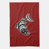 Amerikanische Ureinwohner Rot Haida Art Salmon Geschirrtuch (Vertikal)