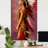 Amerikanische Ureinwohner Rot-Weiße Federn Gold Poster (Heimbüro)