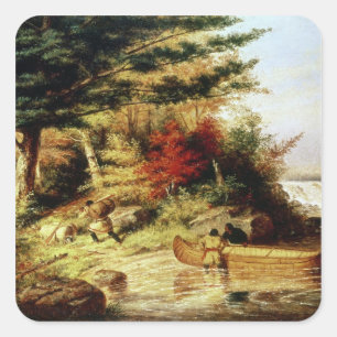 Amerikanische Ureinwohner transportieren Pelze dur Quadratischer Aufkleber