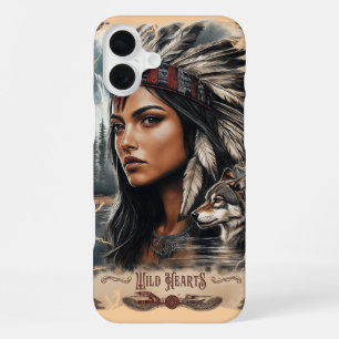 Amerikanische Ureinwohner und Wolf - Vintages Desi iPhone 16 Plus Hülle