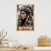 Amerikanische Ureinwohner und Wolf - Vintages Desi Poster (Küche)