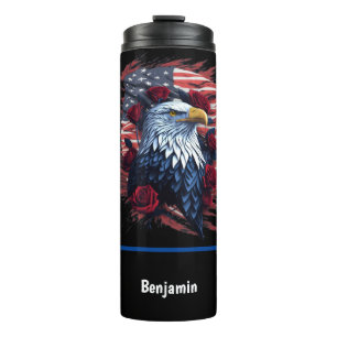 Amerikanische USA-Flagge Adler Rosen Rot Weiß Blau Thermosbecher