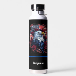 Amerikanische USA-Flagge Adler Rosen Rot Weiß Blau Trinkflasche