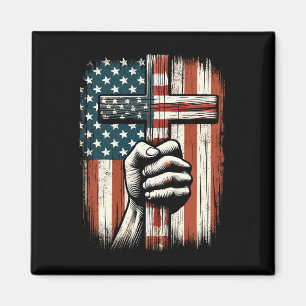 Amerikanische USA-Flagge Christliches Kreuz Jesus Magnet