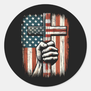 Amerikanische USA-Flagge Christliches Kreuz Jesus Runder Aufkleber