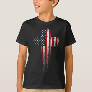 Amerikanische USA-Flagge Christliches Kreuz T-Shirt