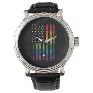 Amerikanische USA-Flagge Regenbogen-Stolz Schwul L Armbanduhr