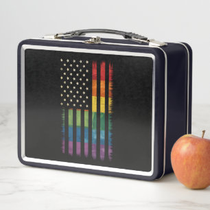 Amerikanische USA-Flagge Regenbogen Stolz Schwul L Metall Brotdose