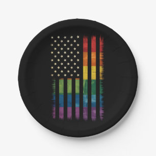 Amerikanische USA-Flagge Regenbogen Stolz Schwul L Pappteller