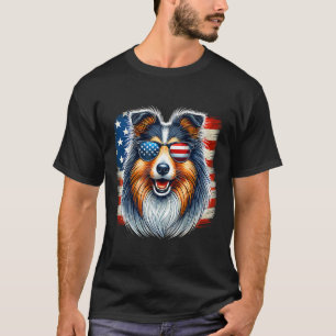 Amerikanische USA-Flagge Shetland Sheepdog Sheltie T-Shirt