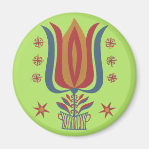Amerikanische Vintage-Volkskunst Tulpen-Blumen-Dek Magnet