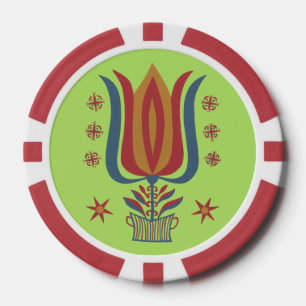 Amerikanische Vintage-Volkskunst Tulpen-Blumen-Dek Pokerchips
