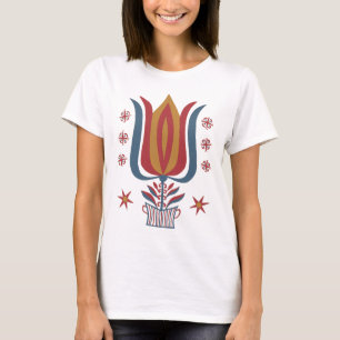Amerikanische Vintage-Volkskunst Tulpen-Blumen-Dek T-Shirt