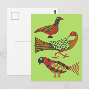 Amerikanische Vintage-Volkskunst Vögel Florale Kun Postkarte