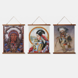 Amerikanische Wandhangband-Set der Ureinwohner von Wandteppich Mit Holzrahmen