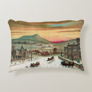 Amerikanische Winterlandschaft im Vintage-Stil Dekokissen