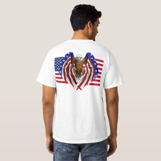 Amerikanischer Adler auf amerikanischer Flagge T-Shirt (Schwarz voll)
