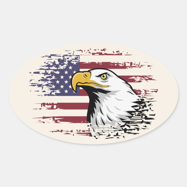 Amerikanischer Adler gegen USA-Flaggenhintergrund Ovaler Aufkleber (Vorderseite)