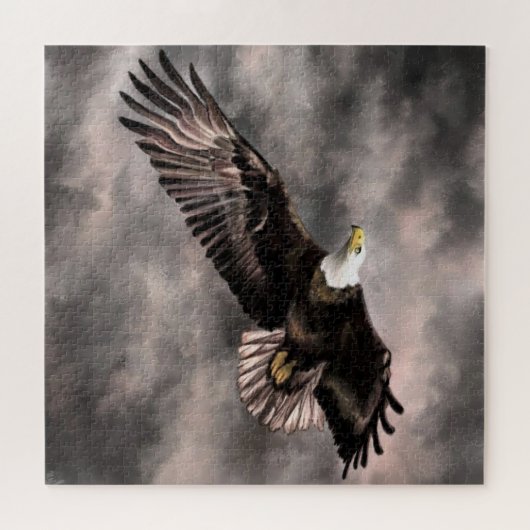 Amerikanischer Adler im Bald fliegen in Sturmwolke Puzzle (Horizontal)