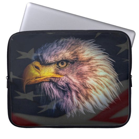 Amerikanischer Adler mit Flagge Laptopschutzhülle (Vorderseite)
