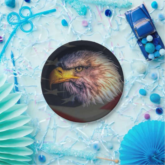 Amerikanischer Adler mit Flagge Pappteller (Party)