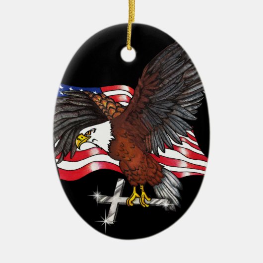 Amerikanischer Adler mit Kreuz Keramik Ornament (Vorne)