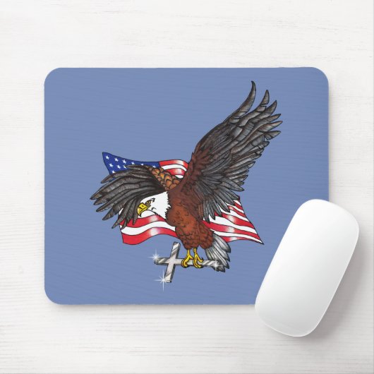 Amerikanischer Adler mit Kreuz Mousepad (Mit Mouse)