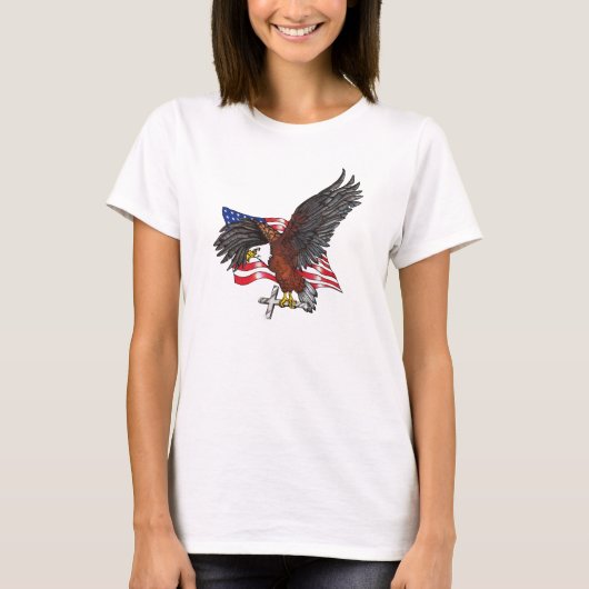 Amerikanischer Adler mit Kreuz T-Shirt (Vorderseite)