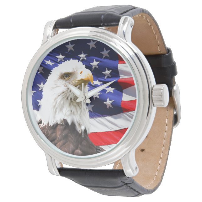 Amerikanischer Adler und Flagge Armbanduhr (Schrägansicht)