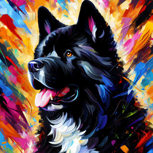 Amerikanischer Akita Hund Acryl Kunst Druck   Bunt Puzzle