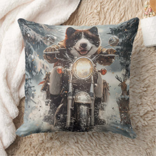 Amerikanischer Akita-Hund fährt Motorrad Weihnacht Kissen