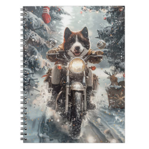Amerikanischer Akita-Hund fährt Motorrad Weihnacht Notizblock
